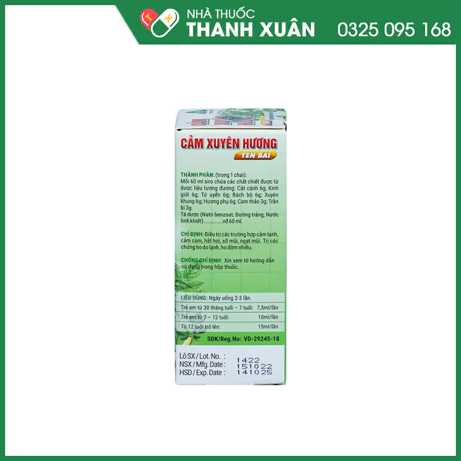 Siro Cảm Xuyên Hương Yên Bái điều trị các trường hợp cảm lạnh, cảm cúm, giảm ho do lạnh, ho đờm nhiều